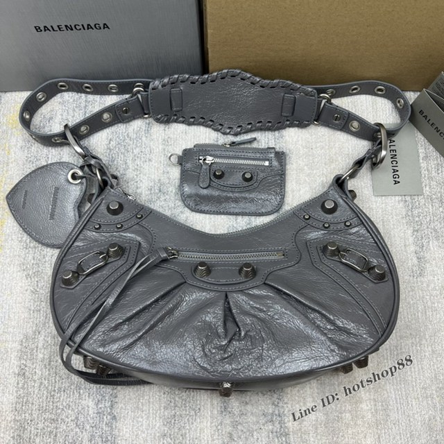 Balenciaga專櫃爆款Le Cagole半月牙腋下包餃子包 巴黎世家經典大號爆裂黑鱷金機車包 fyj1078